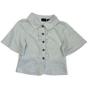 Kersh Pale Blue Ruffle Button Down Top